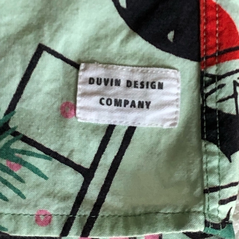 Duvin Design Shirt Short Sleeve Miami Flamingo Tropical Print Mint Green Small - Picture 8 of 9